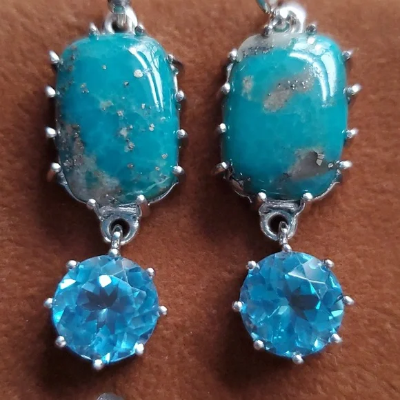 Campo Frio‎ Turquoise and Blue Topaz Sterling Silver French Hook Earrings